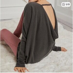 Anthro Saturday Sunday 100% Cashmere Cowl Back Sweater Gray Braided Strap M